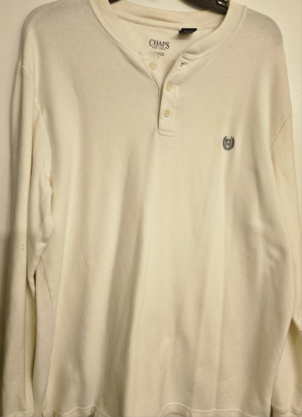 Chaps Long Sleeve Shirt Men's XL Light Beige 100% Cotton